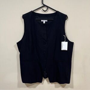 NWT Nordstrom women’s vest size 2X black cotton edge fashionable long vest